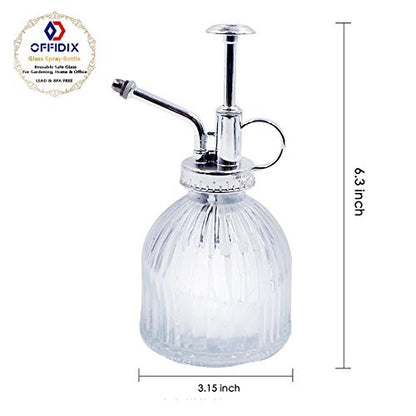 Plant Spray Bottle Glass Mister Transparent Spritzer ﻿ ﻿ ﻿ | Bronze Plastic Silver Color Top Pump small size 6.5" Tall 3" Diameter with 200ml - color: A-Clear