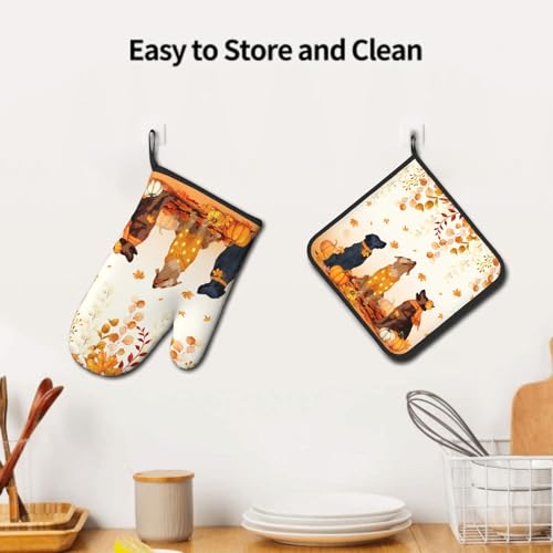 Giwawa Fall Dogs Oven Mitt Potholders Sets Autumn Leaves Heat Resistant Oven Glove Set of 2 Holiday Kitchen Hot Pads for Cooking Baking Grilling - color: Fall Dogs