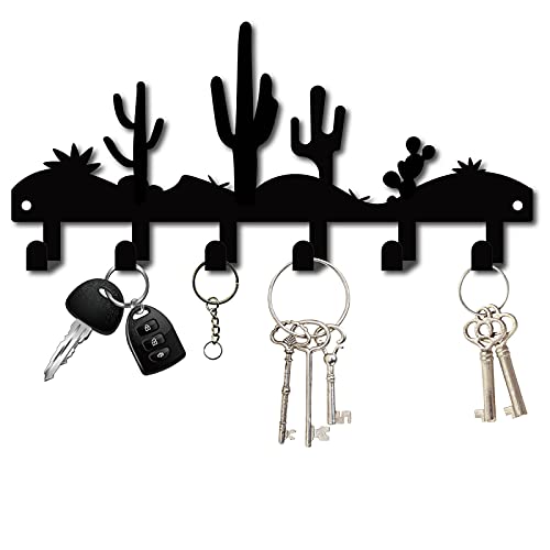 CREATCABIN Cactus Metal Key Holder Hanger Organizer Rack Wall Mounted Decor Decorative 6 Hooks for Entryway Front Door Kitchen Office University Dormitory,with Screws and Anchors 10.6inch x 5.1inch - color: B