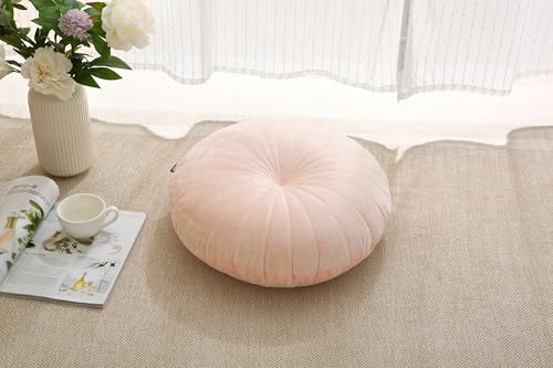 Floor Pillow Meditation Cushion Round Large Floor Pillows Seating for Adults, Velvet Thick Floor Cushions for Yoga Living Room Balcony Outdoor Tatami 18inches（Pink） - color: Pink