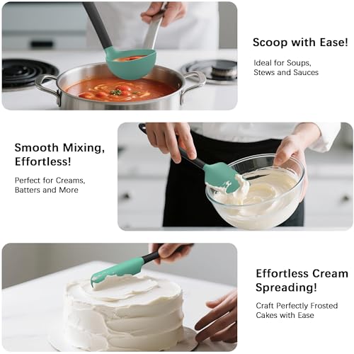 Coukre Silicone Kitchen Cooking Utensils Set, Heat Resistant, 14-Piece | Dishwasher-Safe, Food-Grade Silicone, BPA-Free, Spatulas, Spoons & Turner, Safe for Nonstick Cookware, AquaGreen - color: AquaGreen