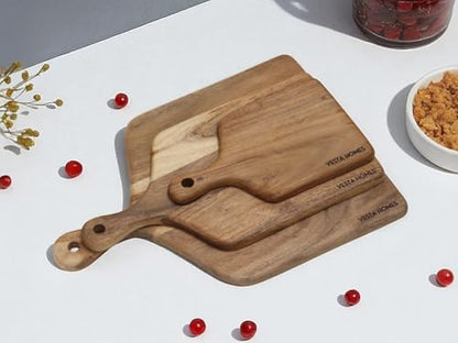 Vesta Homes Cutting Boards for Kitchen, Large Wood Chopping Board Set of 3 | Acacia Charcuterie Board, Cheese Platter | 16.5 * 12, 15 * 8, 10x6 Inches | Handcrafted in India - size: 16.5"L x 12"W, 15"L x 8"W, 10"L x 6"W