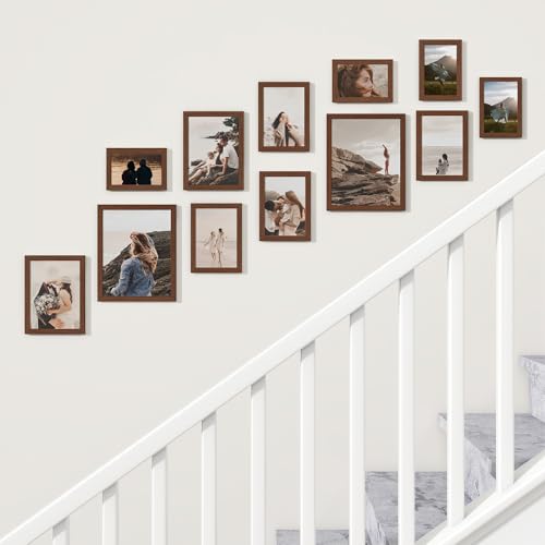 Heimlove Walnut Wood Grain Collage Picture Frames Set of 12,Two 8x10,Two 6x8,Four 5x7,Four 4x6 Photo Frames,Gallery Wall Frame Set for Wall Mount or Tabletop Display - color: WALNUT WOOD GRAIN