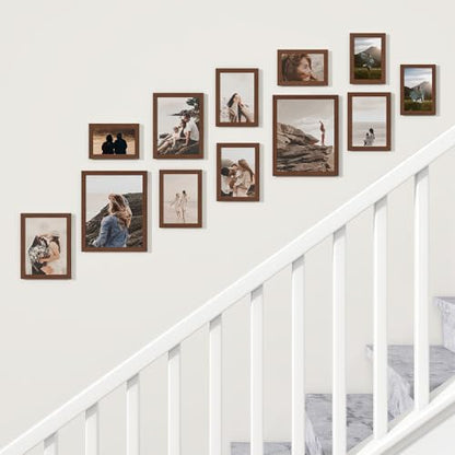 Heimlove Walnut Wood Grain Collage Picture Frames Set of 12,Two 8x10,Two 6x8,Four 5x7,Four 4x6 Photo Frames,Gallery Wall Frame Set for Wall Mount or Tabletop Display - color: WALNUT WOOD GRAIN