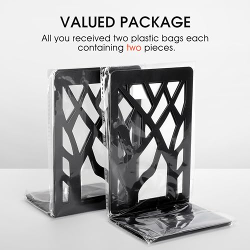 MaxGear Book Ends Tree Design Bookends for Shelves 7 x 4.7 x 3.5” 2 Pair | Metal Constructio,Heavy Duty,Non-Skid Pads,Scratch Resistant,Stable Support,Space Saving,4 Pieces,Bookcase Desktop Use - size: 2 Pairs