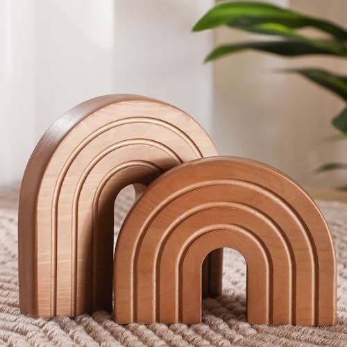 DoubleFill Set of 2 Wooden Arch Decor Boho Wood Rainbow Arch Decorative Objects Modern Shelf Decor Aesthetic for Table Shelf Mantel Living Room Decor