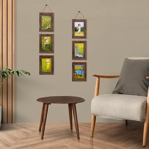 4x6 Collage Picture Frames Set of 2, Rustic Wooden Real Glass Vertical Hanging 3 Opening 4 by 6 Photo Frame, Distressed Brown - color: Distressed Brown, size: Vertical-4x6 in