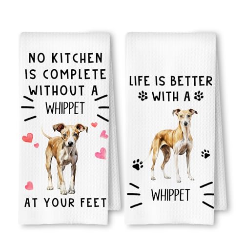 Whippet Gifts Kitchen Towels, Whippet Dog Dish Tea Towels for Kitchen Decor, Dog Lover Mom Dad Gifts Decorative Hand Towel, 16x24 Inches Set of 2 - color: Whippet Life and Kitchen