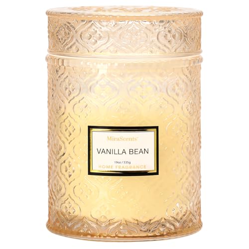 Vanilla Bean Candle, Large Decorative Glass Candle 19oz, Luxury Soy Wax Scented Candle Gift for Women, Home Fragrance for Living Room - color: Vanilla