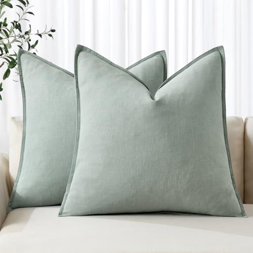 MIULEE Decorative Linen Euro Sham Pillow Covers 24x24 Aqua Green | Boho Farmhouse Neutral Couch Throw Pillows for Bed, Pack of 2 Accent Modern Pillowcases, Sofa Livingroom Home Decor - color: Aqua Green, size: 24" x 24" (Pack of 2)