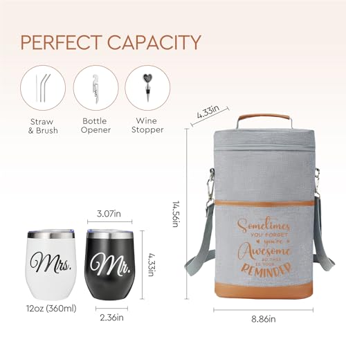 AW BRIDAL Birthday Gifts for Women Men, Drink Happy Thoughts Gift Basket for Housewarming and Beach Camping Travel, Insulated Wine Cooler Bag with Tumbler Mugs and Accessorie Set for Wine Lover Friend - style: Drink happy thoughts