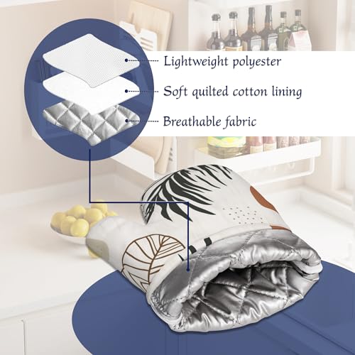 Boho Palm Leaf Potholders & Oven Mitts Sets Abstract Geometric Silicone Heat Resistant Oven Mits and Hot Pads Non-Slip Pot Holders Gloves for Kitchen Chef Cooking Baking Grilling BBQ - color: Boho Palm Leaf,abstract Geometric