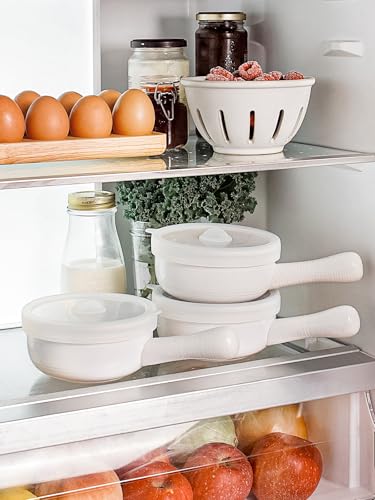 LE TAUCI Soup Bowls with Handles and Silicone Lids, 15 Oz French Onion Soup Bowls, Non-Toxic Ceramic Soup Crocks for Noodles, Stew, Cereal and Chilli, Oven Microwave Dishwasher Safe, Set of 4, White - color: White