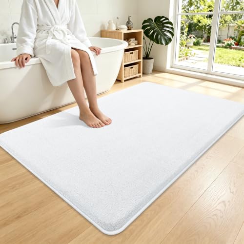 Smiry Memory Foam Bath Mat 59x35, Extra Soft Absorbent Bathroom Rugs | White Quick Dry, Machine Washable Bath Mats for Bathroom, Shower, Tub and Home Decor Accessories - color: White, size: 59'' X 35''