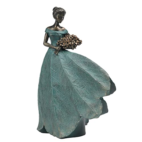 Guichifun Fairy Statue Leaf Angel Girls 7.5 x 4.5 x 11.5 Inch | Resin, Home Garden Patio Decor, Memorial Gift for Mom, Outside or Inside, Outdoor Yard Decorations Figurines - color: Green-flower, size: Large