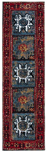 SAFAVIEH Vintage Hamadan Collection Runner Rug - 2'3" x 8', Red & Light Blue, Oriental Persian Design, Non-Shedding & Easy Care, Ideal for High Traffic Areas in Living Room, Bedroom (VTH213Q) - color: Red/Light Blue, size: 2'3" x 8' (Runner)