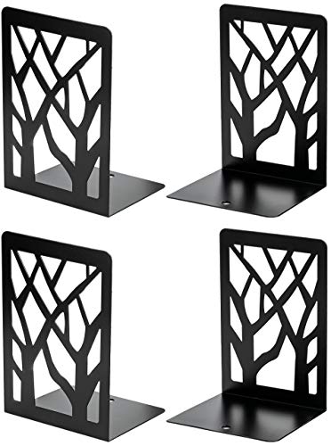 MaxGear Book Ends Tree Design Bookends for Shelves 7 x 4.7 x 3.5” 2 Pair | Metal Constructio,Heavy Duty,Non-Skid Pads,Scratch Resistant,Stable Support,Space Saving,4 Pieces,Bookcase Desktop Use - size: 2 Pairs