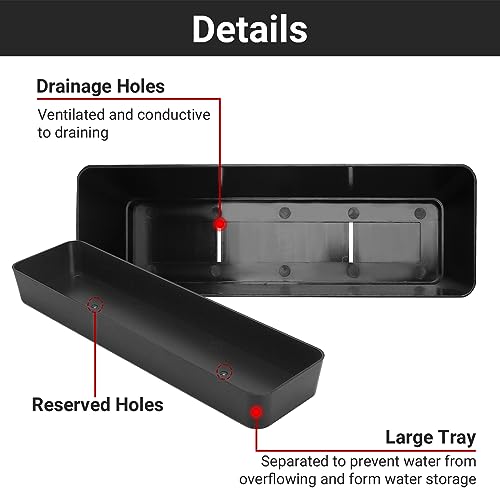 GREANER 6 Pack Herb Planters, 12x3.8 Inch Black Rectangle Window Boxes with Tray, Indoor Succulent Cactus Mint Plastic Pot for Windowsill, Balcony, Office, Outdoor Garden - size: 6Packs/12x3.8in-black