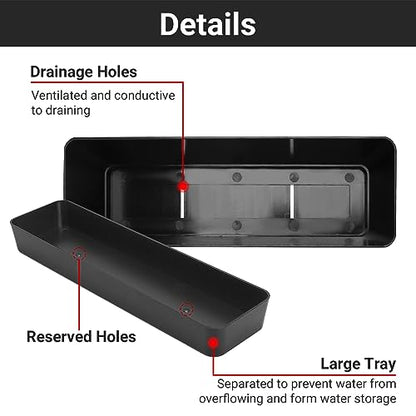 GREANER Black Rectangle Window Boxes, 3 Pack 12x3.8 Inch Herb Planters with Tray, Indoor Succulent Cactus Mint Plastic Pot for Windowsill, Garden Balcony, Office Outdoor Decoration - size: 3Packs/12x3.8in-black