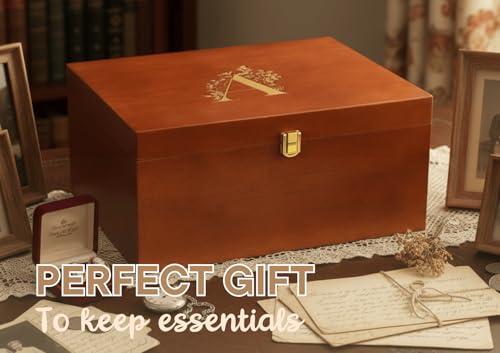 InnoBeta Personalized Keepsake Box, Wooden Storage Boxes, Large Keepsake Boxes with Lid for Memory Treasure, Initial S - color: Initial S