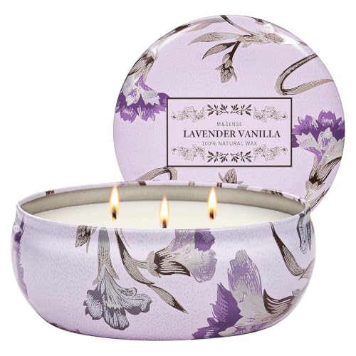 M&SENSE Lavender Vanilla Scented Candles,3 Wick Soy Candles for Home Scented, 12oz Travel Aromatherapy Candle for Stress Relief, 40 Hour Burn Time - color: Lavender Vanilla