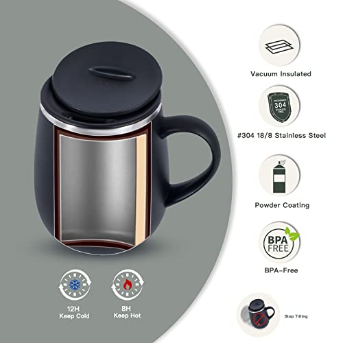 Ideus 16 oz Insulated Coffee Mug with Handle and Lid, Double Wall Stainless Steel Vacuum Thermal Coffee Mug, Travel Coffee Cup Thermal Cup for Home and Office (Storm Black, FUJI DAWN) - color: Storm Black