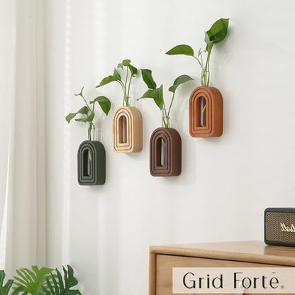 Wood Wall Arched Propagation Vases (Set of 4), Hanging Plant and Flower Vases, Home Decor Boho Wall Decoration for Living Room Bedroom