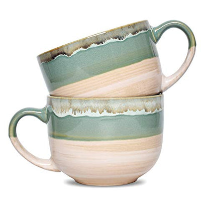 Bosmarlin Large Ceramic Coffee Mug Set of 2, Stoneware Jumbo Latte Mugs for Office and Home, 16 Oz, Dishwasher and Microwave Safe(Green, 2) - color: Green