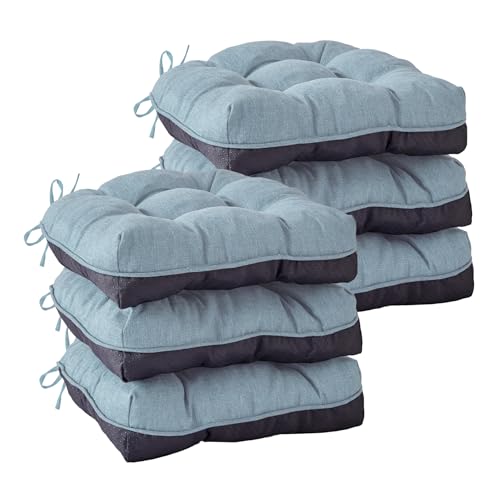 IASEAHK Chair Cushions for Dining Chairs, Seat Cushions for Kitchen Chairs, Indoor Seat Cushions with Ties, Tufted Foam Chair Pads, Non Slip Chair Cushions Set of 6, 15.5" x 15.5" x 4", Light Blue - color: Light Blue, size: Pack of 6