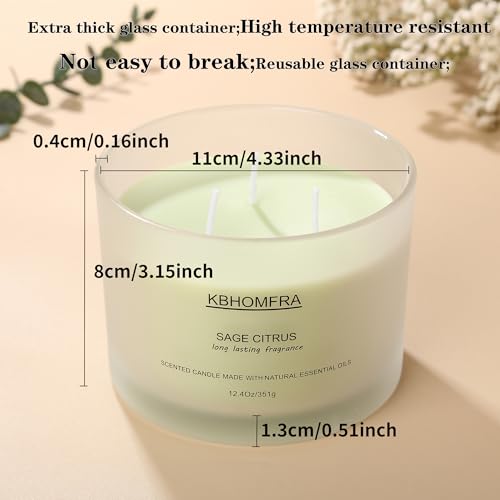 Scented Candles for Home, Sage Citrus Candles Aroma Fragrant 12.4oz Soy Wax, Luxury Large Candle Gift,up to 70 Hours Burn Time, Birthday Gifts for Women&Men Festival Relaxation Ambience
