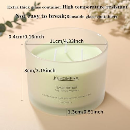 Scented Candles for Home, Sage Citrus Candles Aroma Fragrant 12.4oz Soy Wax, Luxury Large Candle Gift,up to 70 Hours Burn Time, Birthday Gifts for Women&Men Festival Relaxation Ambience