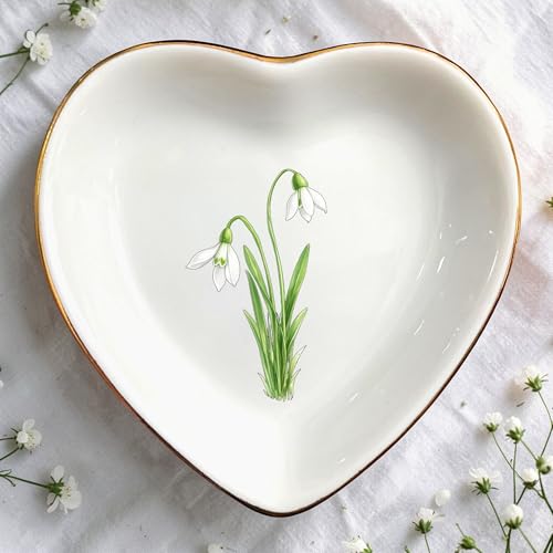 Birth Month Flower Ring Jewelry Dish Tray-Floral Ring Holder for Hippie,Nature,Pace-Birthday Gifts for Mom,Mother-in-law,Step Mom,Aunt,Grandma,Sister,Friends (1 - January (Snowdrop)) - style: 1 - January (Snowdrop)