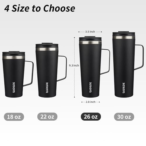BJPKPK 26oz Insulated Tumbler with Handle, Lid & Straw, Stainless Steel | Double Wall Vacuum Insulated Coffee Travel Mug - Keeps Cold & Hot, BPA Free, Cupholder Fit for Office, Gym & Travel - color: Black, size: 26 Ounces
