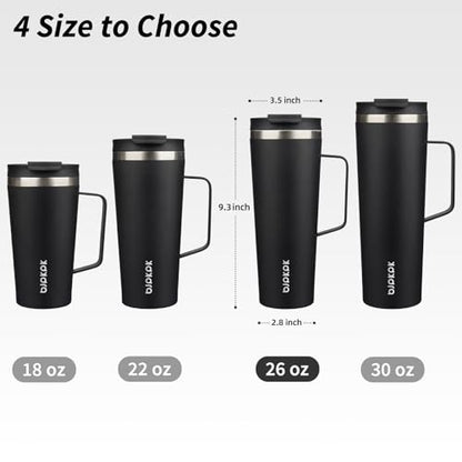 BJPKPK 26oz Insulated Tumbler with Handle, Lid & Straw, Stainless Steel | Double Wall Vacuum Insulated Coffee Travel Mug - Keeps Cold & Hot, BPA Free, Cupholder Fit for Office, Gym & Travel - color: Black, size: 26 Ounces