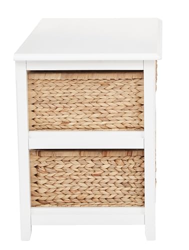 OSP Home Furnishings Seabrook Storage Tower with Solid Wood Frame and Natural Baskets, 2-Tier, 4-Drawer, White Finish - color: White Finish, size: 2-Tier, 4-Drawer