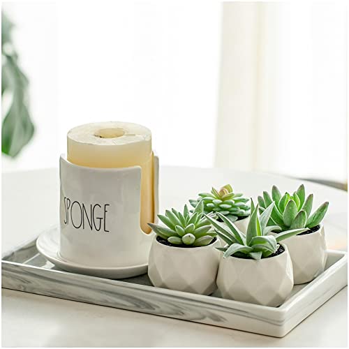 CADNLY Fake Succulent Plant Set - Artificial Plants for Women Desk - Realistic Faux Succulents in Ceramic Pots - Mini Green Decor for Bedroom Bathroom Office Shelf 4 Pack