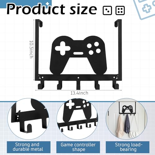 Reallnaive Game Over The Door Hooks Gamer Bathroom Decor Gamepad Hanger Wall Mount Rack Holder for Towel, Hat, Coat, Cloth, Keychain, Bag, Teen Boy Room Gift Decor - style: Game