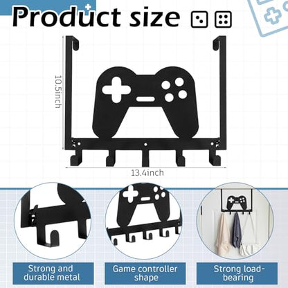 Reallnaive Game Over The Door Hooks Gamer Bathroom Decor Gamepad Hanger Wall Mount Rack Holder for Towel, Hat, Coat, Cloth, Keychain, Bag, Teen Boy Room Gift Decor - style: Game