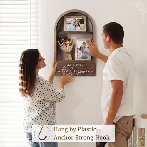 16 Inch Huge Wooden Shadow Box Frame with Acrylic Panel, Shelves, Hangable Brown Deep Shadow Boxes Memory Display Cases with Lanyard and Metal Hook for Wedding Keepsakes, Photos(Large) - style: Large