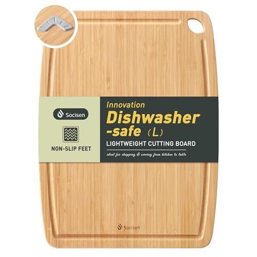 Lightweight Durable Bamboo Cutting Board with Non-Slip Feet, Non Toxic Wooden Cutting Board for Kitchen Heat-Resistant Chopping & Charcuterie Board with Juice Groove Kitchen Essentials for Meat - color: Natural Bamboo, size: 15"L x 11.4"W