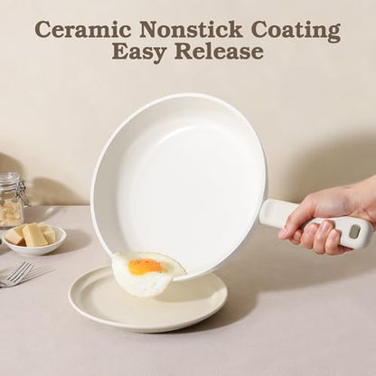 SENSARTE Ceramic Pots and Pans Set Nonstick, 20Pcs Cookware Set, White | Non Stick Ceramic Coating, Non-toxic Healthy Kitchen Cooking Set, Induction Compatible, Dishwasher Safe, PFAS/PTFE/PFOA Free - color: Cream White
