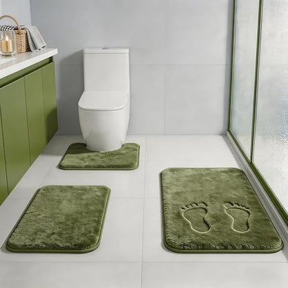 Green Bathroom Set Extra Soft Memory Foam Bath Mat Sets 3 Piece Non Slip Absorbent & Dry Living Mat Sets Washable Bath Carpets with Toilet Rug,Bath Rugs for Bathroom,Tub,Shower,Kitchen,Bedroom - color: Lime Green