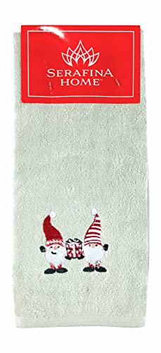 Christmas Gnomes Hand Towel Set: Light Grey Velour Bathroom Towels with Red White Embroidery Jolly Nordic Gnome Friends - color: Gnome Friends