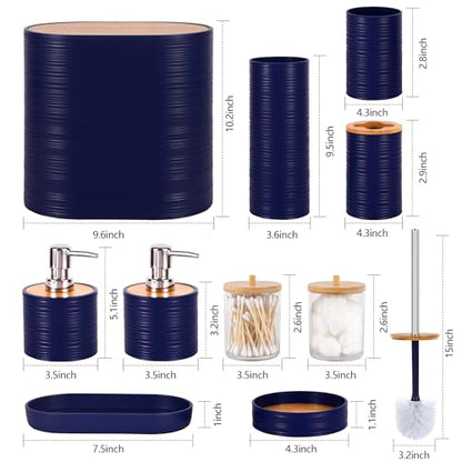10 PCS Navyblue Bathroom Accessories Set with Trash Can Bathroom Accessory | All-in-One Kit with Trash Can,Toothbrush Holder,Soap Dispenser,Toothbrush Cup,Vanity Tray,Soap Dish,Toilet Brush etc for Home - color: Navy Blue
