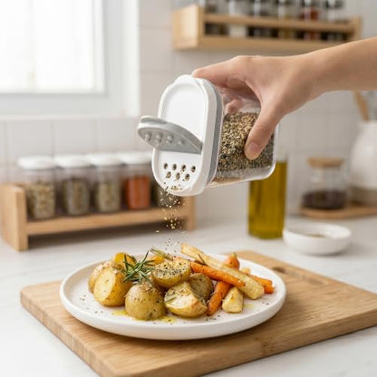 Felli Shake N Stor Spice Jars with Shaker Lid + Dispensing Spout + Leveler ALL IN ONE Storage Mini Container Kitchen Pantry Cabinet Organizer Seasoning Salt and Pepper Holder(0.4qt, 4PC Set) - color: 0.4qt, 4PC Set