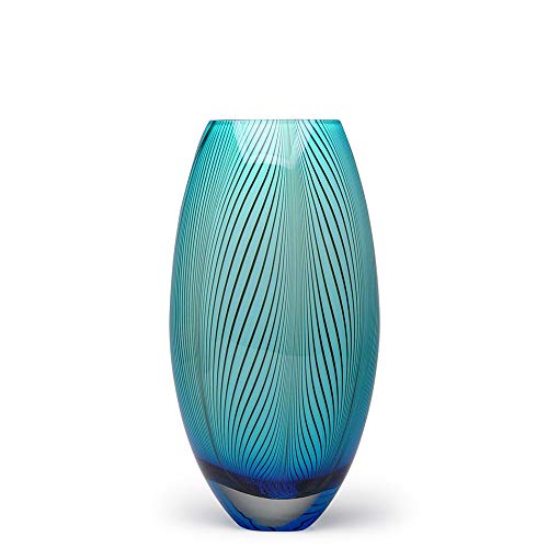 Murano Style Glass Vase Hand Blown Blue Feather Pattern Effect Home Decor | Hand Blown Glass Vase, Decorative Table Centerpiece for Flowers - A Unique Gift for Christmas, Mother's Day, Valentine's Day - color: Blue