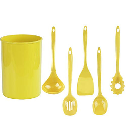 Reston Lloyd 6 Piece Kitchen Utensil Holder for kitchen counter, Utensils crock with Heat Resistant Spoon, Slotted Spoon, Ladle, Spatula BPA Free, Lemon - color: Lemon, size: Utensil Holder Set