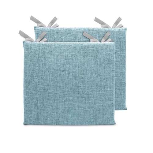 Lifup 2 Pack Chair Cushion, Square Dining Chair Pads Blue 15 x 14 Inch | Memory Foam Pads, Non-Slip, Thick, Removable Cover with Ties, Seat Cushions for Kitchen Chairs, Home Office Restaurant - color: Blue, size: 2 Count 15 x 14 Inch