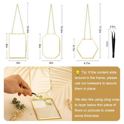 3pcs Pressed Flower Frames FC-US-Frames-T3-0108GoldHua - color: Gold flower