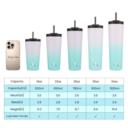 Konokyo 22 oz Insulated Tumbler Water Bottle with Straw Lid, Lavender Green | Stainless steel insulated tumbler for coffee, water and iced drinks; spill-proof lid, 2 straws, cup-holder friendly - color: Lavender Green, size: 22 Ounces